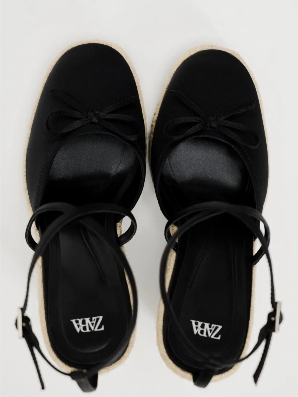 Zara Black Espadrille Wedge Sandals with Ankle Straps